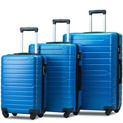 3 Piece Set Luggage Spinner Hardshell Lightweight Durable Suitcase TSA Lock, Women Men Teens Home Outdoor School Travel Carry On Luggage Sets, 20/24/28 Inch Deep Blue