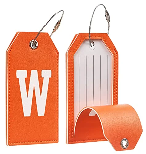 Toughergun Initial Letter Luggage Tag Leather With Full Privacy Cover And Travel Bag Tag Orange 1 Pcs Set (W) 4 Toughergun Initial Letter Luggage Tag Leather With Full Privacy Cover And Travel Bag Tag Orange 1 Pcs Set (W) - Image 4