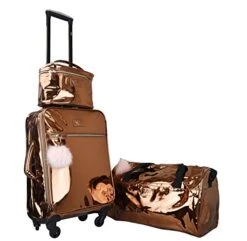 Vue Metallic Lightweight Spinner Carry On Luggage 3pc Carry On Set W/ 22" Luggage, Duffel Bag & Cosmetic Bag (Rose Gold) -Luggage Factory 41pCzTukI2L