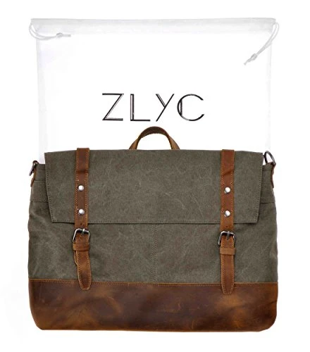 Canvas Messenger Bag Zlyc Leather Trim 15.6 Inch Laptop Bag Military Shoulder Bag Vintage Handbag 10 Canvas Messenger Bag Zlyc Leather Trim 15.6 Inch Laptop Bag Military Shoulder Bag Vintage Handbag - Image 10