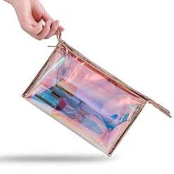 WestonBasics Holographic Makeup Bag, Set Of 2 Iridescent Makeup Pouch For Cosmetic Toiletry, Pencil, Brush, Makeup Organizer Bags For Women Girls, Teens, Bridesmaids, Great For Travel, Gifts, 2 PCS -Luggage Factory 41rGptFYDeL