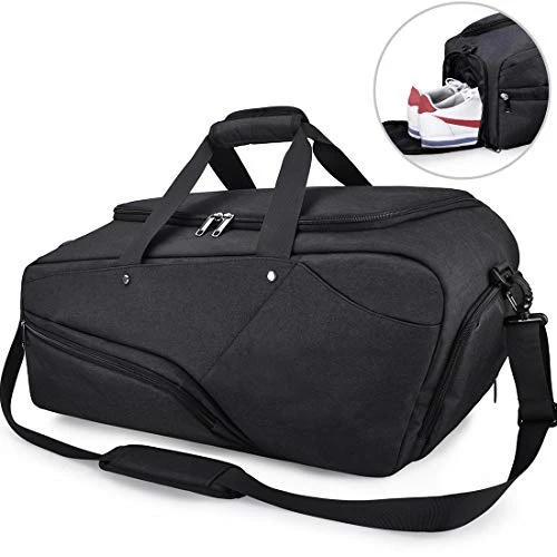Gym Bag Sports Duffle Bag With Shoes Compartment Waterproof Large Travel Duffel Bags Weekender Overnight Bag For Men Women 45L Black 2 Gym Bag Sports Duffle Bag With Shoes Compartment Waterproof Large Travel Duffel Bags Weekender Overnight Bag For Men Women 45L Black - Image 2