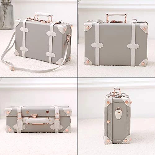 Unitravel Vintage Suitcase PU Little Handbag Cosmetic Case Gray 12 Inch (Gray) 7 Unitravel Vintage Suitcase PU Little Handbag Cosmetic Case Gray 12 Inch (Gray) - Image 7