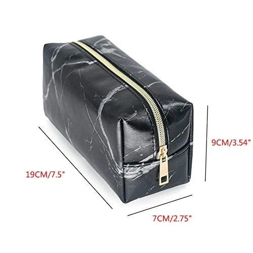 Leather Marble Makeup Bag Portable Waterproof Cosmetic Bags For Women Brushes Bag Pouch Organizer Toiletry Bag (Black) 2 Leather Marble Makeup Bag Portable Waterproof Cosmetic Bags For Women Brushes Bag Pouch Organizer Toiletry Bag (Black) - Image 2