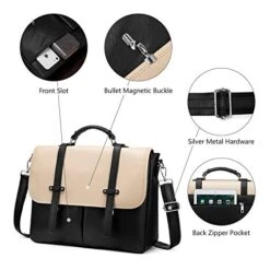 Laptop Bag For Women, 15.6 Inch Briefcase For Women, Multi-Pocket Laptop Tote Work Bags With Professional Padded Compartments, Black-Beige -Luggage Factory 41xARRtXoDL