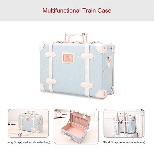 UNIWALKER Retro Luggage Set 20 Inch Women Cute Suitcase With 12 Inch Carry On Handbag (Embossed Blue) 4 UNIWALKER Retro Luggage Set 20 Inch Women Cute Suitcase With 12 Inch Carry On Handbag (Embossed Blue) - Image 4