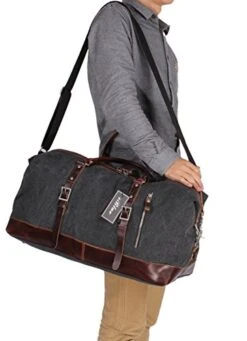 Iblue Vinatge Leather Weekender Travel Bag Mens Duffel Bag Canvas B003(Xl 21'', Grey) -Luggage Factory 41zWeAlhi4L