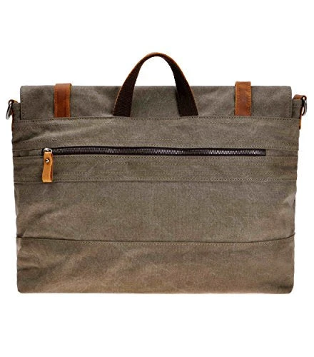Canvas Messenger Bag Zlyc Leather Trim 15.6 Inch Laptop Bag Military Shoulder Bag Vintage Handbag 5 Canvas Messenger Bag Zlyc Leather Trim 15.6 Inch Laptop Bag Military Shoulder Bag Vintage Handbag - Image 5
