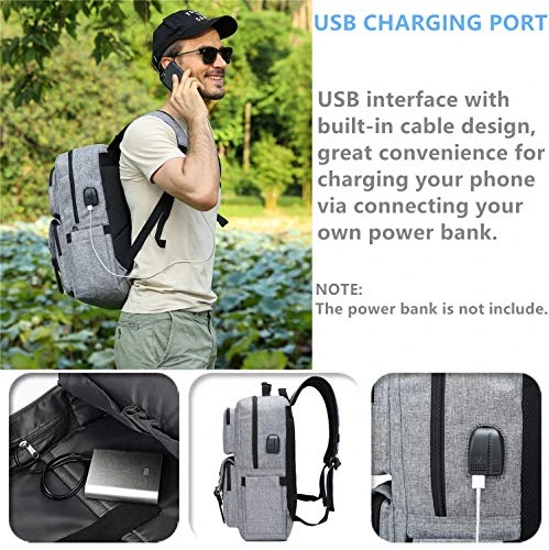 Laptop Backpack Women Men College Backpacks Bookbag Vintage Backpack Book Bag Fashion Back Pack Anti Theft Travel Backpacks With Charging Port Fit 15.6 Inch Laptop Grey 4 Laptop Backpack Women Men College Backpacks Bookbag Vintage Backpack Book Bag Fashion Back Pack Anti Theft Travel Backpacks With Charging Port Fit 15.6 Inch Laptop Grey - Image 4