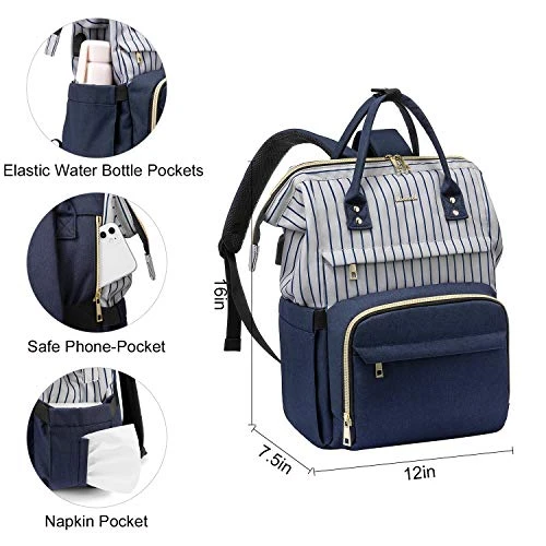 Laptop Backpack For Women Work Laptop Bag Stylish Teacher Backpack Business Computer Bags College Laptop Bookbag, Stripe-Navy 4 Laptop Backpack For Women Work Laptop Bag Stylish Teacher Backpack Business Computer Bags College Laptop Bookbag, Stripe-Navy - Image 4