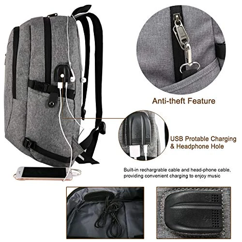 Cafele Laptop Backpack Anti-Theft Water Resistant Bookbag For Trip School W/USB 6 Cafele Laptop Backpack Anti-Theft Water Resistant Bookbag For Trip School W/USB - Image 6