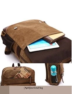 Aidonger Vintage Canvas Laptop Backpack School Backpack (Khaki) -Luggage Factory 5152znztYCL