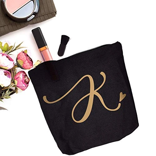 K Initial Monogram Personalized Travel Makeup Bag,Cosmetic Bag Pencil Pouch Gifts With Zipper Black Gold 5 K Initial Monogram Personalized Travel Makeup Bag,Cosmetic Bag Pencil Pouch Gifts With Zipper Black Gold - Image 5