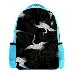 LORVIES Japanese Crane Pattern Backpack Kids School Book Bags For Elementary Primary Schooler For Boys