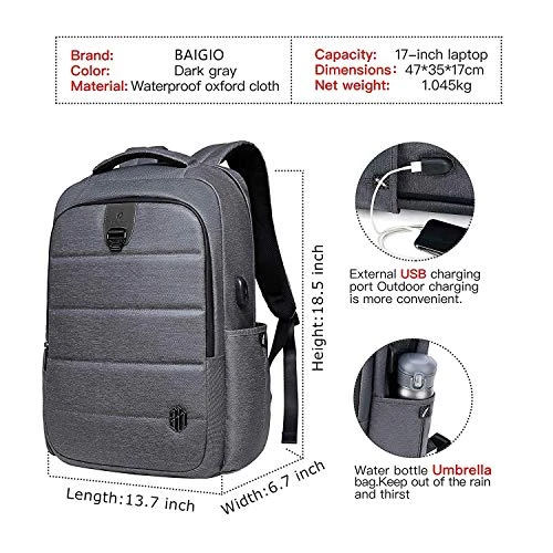 Laptop Backpack 17 Inch Travel Computer Pack Bag With USB Charging Port Waterproof Oxford College 2 Laptop Backpack 17 Inch Travel Computer Pack Bag With USB Charging Port Waterproof Oxford College - Image 2