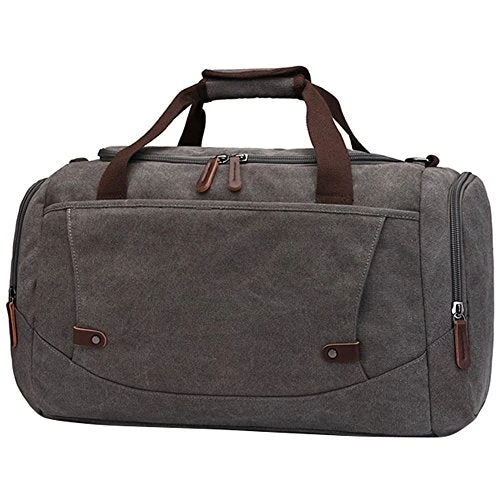 Canvas Duffel Bag, Vintage Canvas Weekender Bag Travel Bag Sports Duffel With Shoulder Strap Gray 1 Canvas Duffel Bag, Vintage Canvas Weekender Bag Travel Bag Sports Duffel With Shoulder Strap Gray