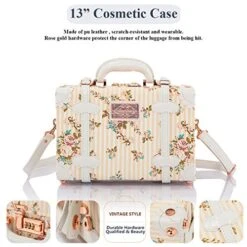 COTRUNKAGE Vintage Luggage Set 3 Piece Cute Travel Suitcase For Women With Cosmetic Case, Beige Floral -Luggage Factory 518Nh8DM8mL