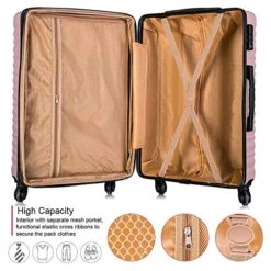 4 Piece Luggage Sets, Expandable Hardshell ABS Luggage Sets With TSA Lock Spinner Wheels Travel Suitcases Set (4 PCS, TSA Lock+Expandable, Rose Gold) -Luggage Factory 518UBt1tLrL
