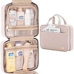NISHEL Large Hanging Travel Toiletry Bag, Portable Makeup Organizer, Water Resistant Cosmetic Holder For Brushes Set, Full-Sized Shampoo, Conditioner, Accessories, Pink -Luggage Factory 518nvrp2HcS