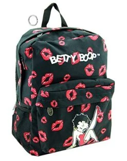 Betty Boop Microfiber Large Backpack With 16 Inches Height (Black W/Key Ring)