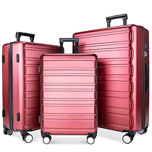 Luggage Sets, SHOWKOO 3 Piece Polycarbonate Durable Hardshell & Lightweight Suitcase Double Wheels TSA Lock City Fashion Red Wine 20in24in28in 1 Luggage Sets, SHOWKOO 3 Piece Polycarbonate Durable Hardshell & Lightweight Suitcase Double Wheels TSA Lock City Fashion Red Wine 20in24in28in