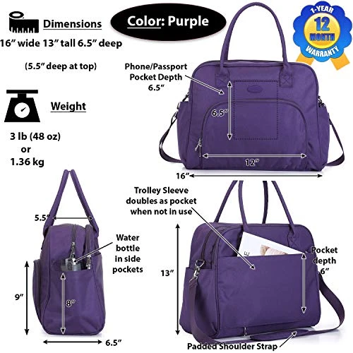 Lily & Drew Carry On Weekender Overnight Travel Shoulder Bag For 15.6 Inch Laptop Computers For Women (Purple) 2 Lily & Drew Carry On Weekender Overnight Travel Shoulder Bag For 15.6 Inch Laptop Computers For Women (Purple) - Image 2