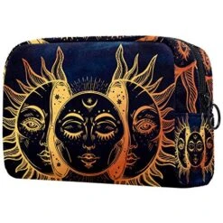 LORVIES Makeup Bag Toiletry Bag For Women Celestial Moon And Sun Skincare Cosmetic Handy Pouch Zipper Handbag