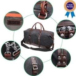 Iblue Vinatge Leather Weekender Travel Bag Mens Duffel Bag Canvas B003(Xl 21'', Grey) -Luggage Factory 51C8kBKhPfL