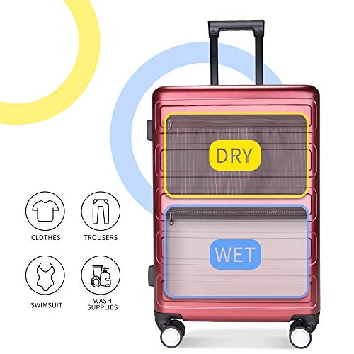Luggage Sets, SHOWKOO 3 Piece Polycarbonate Durable Hardshell & Lightweight Suitcase Double Wheels TSA Lock City Fashion Red Wine 20in24in28in 2 Luggage Sets, SHOWKOO 3 Piece Polycarbonate Durable Hardshell & Lightweight Suitcase Double Wheels TSA Lock City Fashion Red Wine 20in24in28in - Image 2