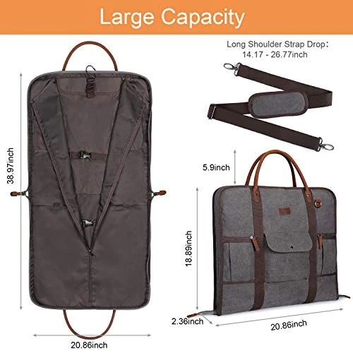 Carry On Garment Bag For Business Travel S-ZONE Canvas Leather Men Suit Cover 4 Carry On Garment Bag For Business Travel S-ZONE Canvas Leather Men Suit Cover - Image 4