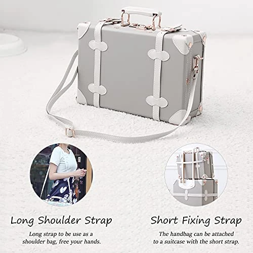 Unitravel Vintage Suitcase Set 26 Inch PU Leather Spinner Luggage With 12 Inch Train Bag For Women (Light Gray) 3 Unitravel Vintage Suitcase Set 26 Inch PU Leather Spinner Luggage With 12 Inch Train Bag For Women (Light Gray) - Image 3