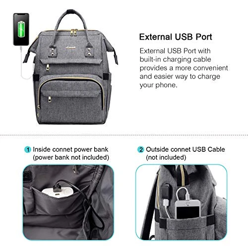Laptop Backpack For Women Fashion Travel Bags Business Computer Purse Work Bag With USB Port, Grey 2 Laptop Backpack For Women Fashion Travel Bags Business Computer Purse Work Bag With USB Port, Grey - Image 2