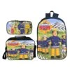 Ceomate Children Fireman Sam Backpack-Boys 3 In 1 School Bag Set Cartoon Rucksack With Insulated Lunch Bag Pencil Case