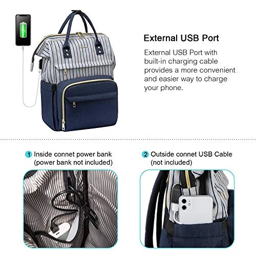 Laptop Backpack For Women Work Laptop Bag Stylish Teacher Backpack Business Computer Bags College Laptop Bookbag, Stripe-Navy 3 Laptop Backpack For Women Work Laptop Bag Stylish Teacher Backpack Business Computer Bags College Laptop Bookbag, Stripe-Navy - Image 3
