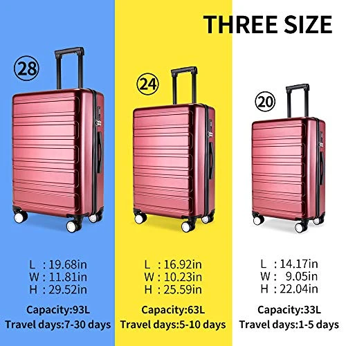 Luggage Sets, SHOWKOO 3 Piece Polycarbonate Durable Hardshell & Lightweight Suitcase Double Wheels TSA Lock City Fashion Red Wine 20in24in28in 9 Luggage Sets, SHOWKOO 3 Piece Polycarbonate Durable Hardshell & Lightweight Suitcase Double Wheels TSA Lock City Fashion Red Wine 20in24in28in - Image 9