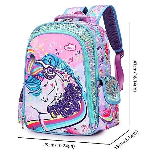 Unicorn Backpack For Girls, Kid 16 Inch Water Resistant Preschool Primary Kindergarten Elementary School Bookbag With Water Bottle Pocket And Chest Strap Large Capacity - Purple 3 Unicorn Backpack For Girls, Kid 16 Inch Water Resistant Preschool Primary Kindergarten Elementary School Bookbag With Water Bottle Pocket And Chest Strap Large Capacity - Purple - Image 3