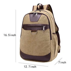 ABage Vintage Canvas Leather Travel Student Laptop Backpack School Bag Bookbag Rucksack, Khaki -Luggage Factory 51H17giRCwL
