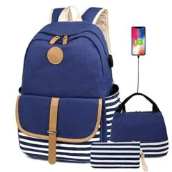 FLYMEI Cute Backpack For Women, School Backpack For Girls Fashion Bookbag For Women 15.6'' Laptop Back Pack With USB Charging Port, Lightweight Blue Bookbag Casual Girl Backpack