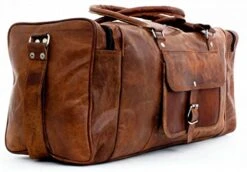 Leather 24 Inch Square Duffel Travel Gym Sports Overnight Weekend Leather Bag