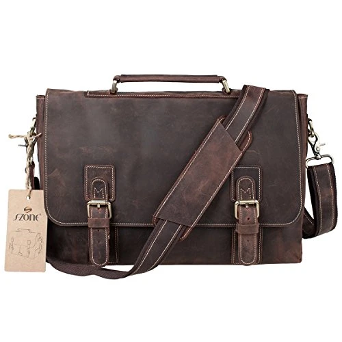 S-Zone Men'S Crazy-Horse Leather Business Briefcase Shoulder Laptop Bag 1 S-Zone Men'S Crazy-Horse Leather Business Briefcase Shoulder Laptop Bag