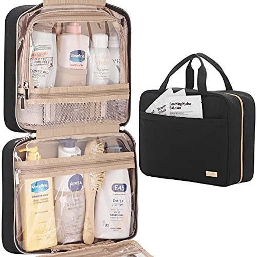 NISHEL Large Hanging Travel Toiletry Bag, Portable Makeup Organizer, Water Resistant Cosmetic Holder For Brushes Set, Full-Sized Shampoo, Conditioner, Accessories, Black 3 NISHEL Large Hanging Travel Toiletry Bag, Portable Makeup Organizer, Water Resistant Cosmetic Holder For Brushes Set, Full-Sized Shampoo, Conditioner, Accessories, Black - Image 3