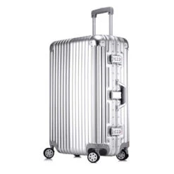 Trolley Suitcase, Caster Suitcase Trolley Suitcase, Retractable Suitcase, Hard-Shell Suitcase With Tsa Lock And 4 Casters, Silver, 22 Inch
