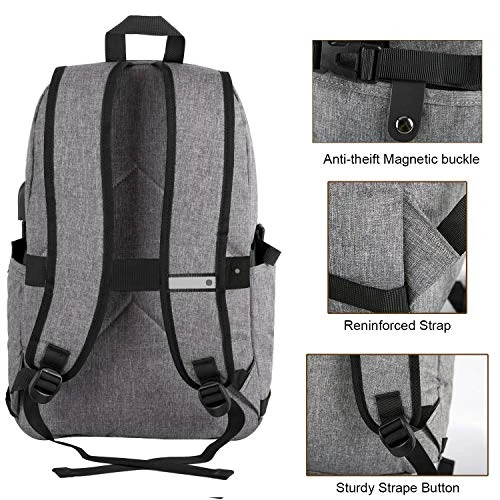 Cafele Laptop Backpack Anti-Theft Water Resistant Bookbag For Trip School W/USB 3 Cafele Laptop Backpack Anti-Theft Water Resistant Bookbag For Trip School W/USB - Image 3