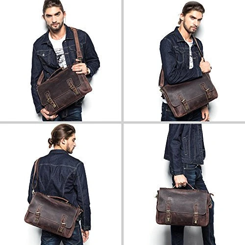 S-Zone Men'S Crazy-Horse Leather Business Briefcase Shoulder Laptop Bag 2 S-Zone Men'S Crazy-Horse Leather Business Briefcase Shoulder Laptop Bag - Image 2