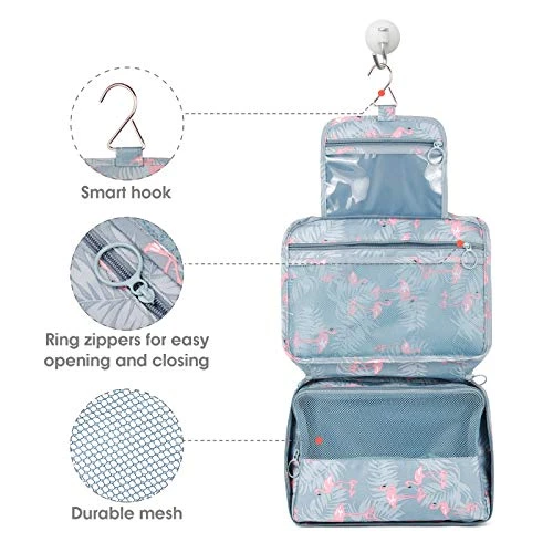 Hanging Travel Toiletry Bag Cosmetic Make Up Organizer For Women And Girls Waterproof (A-Flamingo) 4 Hanging Travel Toiletry Bag Cosmetic Make Up Organizer For Women And Girls Waterproof (A-Flamingo) - Image 4