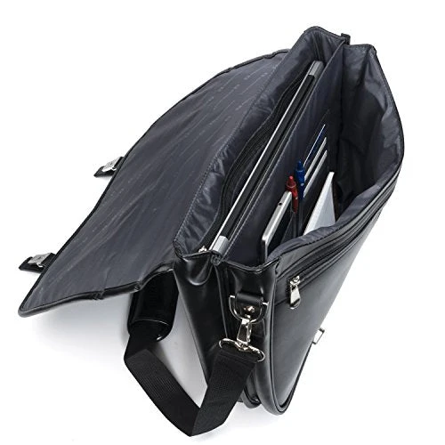 Alpine Swiss Leather Briefcase Dressy Double Buckle Flap-Over Black 3 Alpine Swiss Leather Briefcase Dressy Double Buckle Flap-Over Black - Image 3