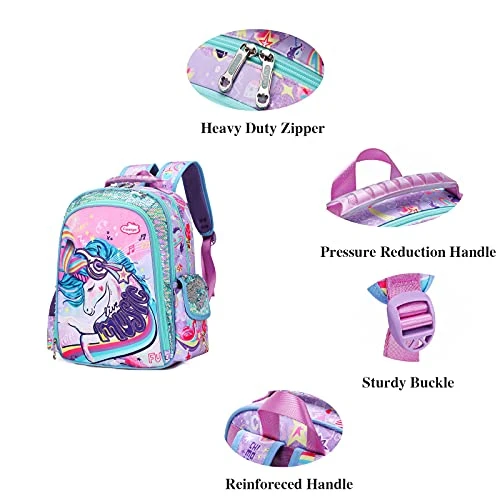 Unicorn Backpack For Girls, Kid 16 Inch Water Resistant Preschool Primary Kindergarten Elementary School Bookbag With Water Bottle Pocket And Chest Strap Large Capacity - Purple 5 Unicorn Backpack For Girls, Kid 16 Inch Water Resistant Preschool Primary Kindergarten Elementary School Bookbag With Water Bottle Pocket And Chest Strap Large Capacity - Purple - Image 5