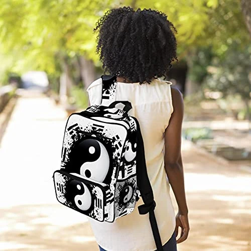 LORVIES Black And White Yin Yang School Bag For Student Bookbag Women Travel Backpack Casual Daypack Travel Hiking Camping 3 LORVIES Black And White Yin Yang School Bag For Student Bookbag Women Travel Backpack Casual Daypack Travel Hiking Camping - Image 3