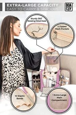 Extra Large Hanging Travel Toiletry Bag For Women And Men, Hygiene Bag, Bathroom And Shower Organizer Kit With Elastic Band Holders For Toiletries, Cosmetics, Makeup, Brushes -Luggage Factory 51Lyc4MhVHL