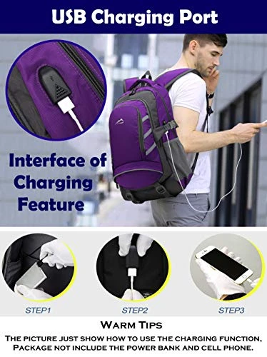 ProEtrade Backpack Daypack For School College Laptop Travel, Computer Bookbag Bag With USB Charging Port Anti Theft Laptop Compartment Fits 15.6 Inch Notebook, Gifts For Men & Women (Purple) 4 ProEtrade Backpack Daypack For School College Laptop Travel, Computer Bookbag Bag With USB Charging Port Anti Theft Laptop Compartment Fits 15.6 Inch Notebook, Gifts For Men & Women (Purple) - Image 4